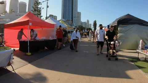 Surfers Paradise, Qld/Australia - MARCH 24 2019 - Beachfront Markets hyperlapse. Stock Footage 107023114