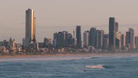 Surfers Paradise Skyline And Seascape At Sunset In Gold Coast, Queensland 動画素材 335225710