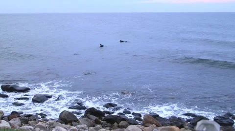 Surfers at Point Judith - Wide 스톡 동영상 67017475