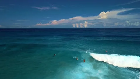 Surfers Riding Waves in Turquoise Ocean at Playa Encuentro, Dominican Republic Stock Footage 314060165