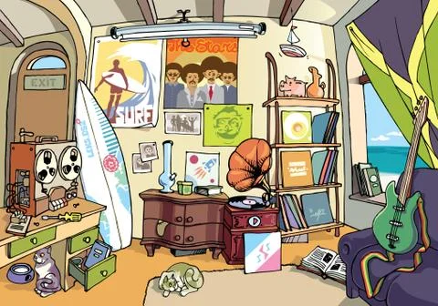 The surfer's room Stock Illustration
