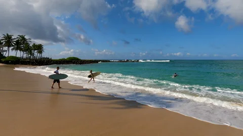 Surfers Running To The Ocean Stock Footage 248533966
