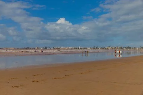Surfers on the sandy beach Stock Photos