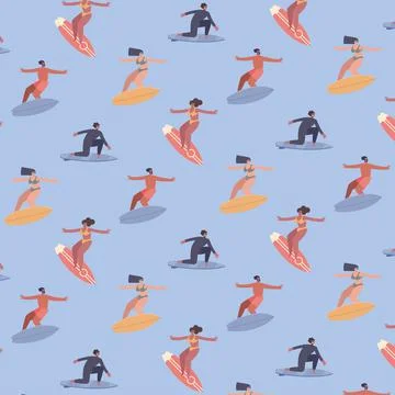 Surfers sporters characters pattern Stock Illustration