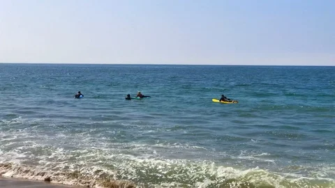 Surfers Still Waiting for Wave2 Stock Footage 95768988