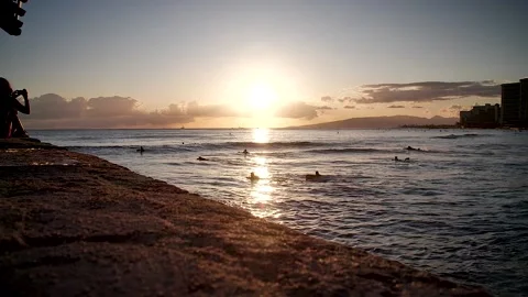 Surfers at sunset 117 Stock Footage 155495270
