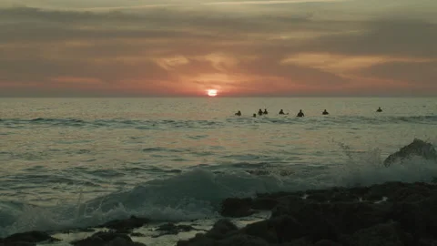 Surfers At Sunset Waiting For Waves. Video Stock Footage 273707453