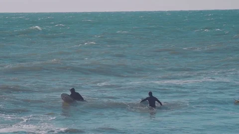 Surfers surfing in ocean Stock Footage 98700035