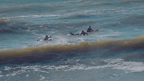 Surfers surfing in ocean Stock Footage 98700197