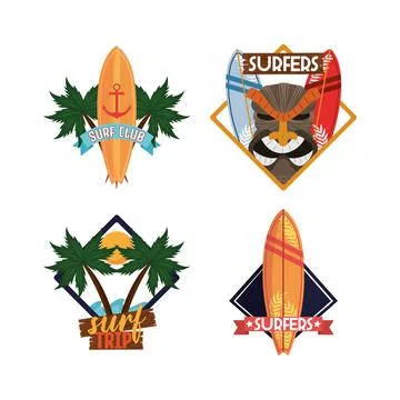 Surfers tropical set Stock Illustration