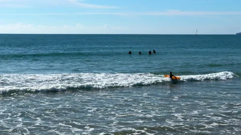 Surfers waiting for the next wave. Stock Footage 299470030