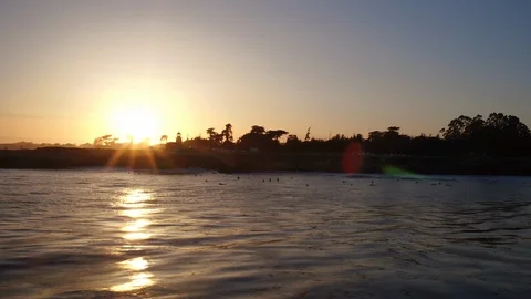 Surfers waiting for a wave during sunset Stock Footage 85918833