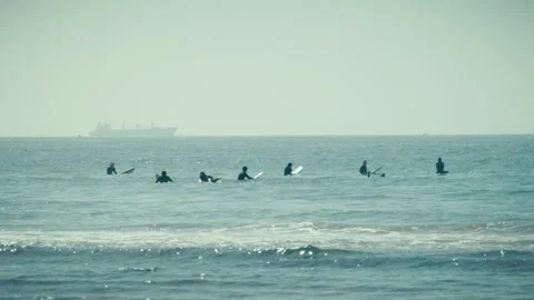 Surfers Waiting for Waves at Imsouane, Morocco Stock Footage 346558625