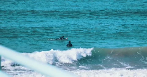 Surfers waiting for waves in turquoise ocean water Stock Footage 339519760