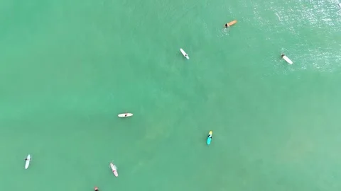 Surfers Waiting for Waves Viewed from Above Vídeos de archivo 337969487