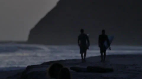 Surfers walking down beach Stock Footage 60982132