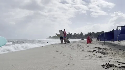 Surfers walking by Vidéo 254640499