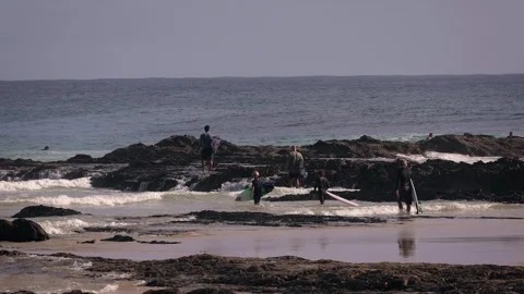 Surfers walking towards the ocean at Snapper Rocks. Stock Footage 327532263