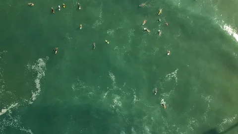 Surfers on the water, overhead view Stock Footage 108749478