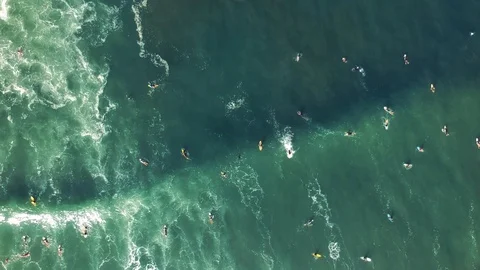 Surfers on the water, top view Stock Footage 108749361