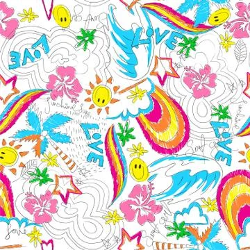 Surfgirl beach seamless pattern Stock Illustration