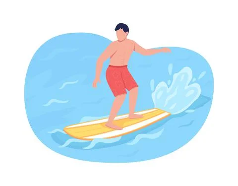 Surfing 2D vector web banner, poster Stock Illustration