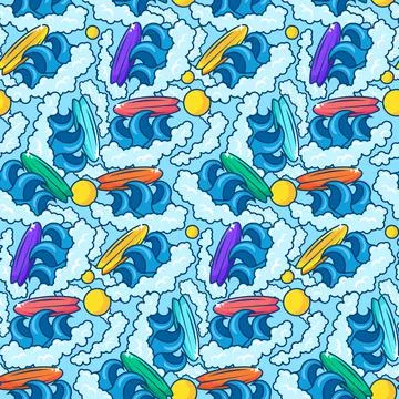 Surfing adventure on wave seamless pattern vector 스톡 일러스트