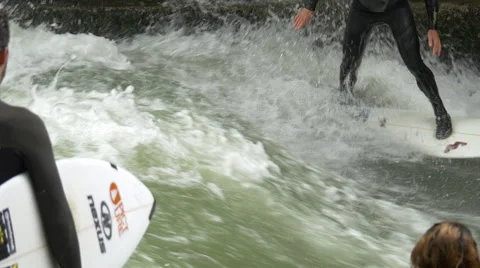 Surfing and rotating on Isar River, Munich Stock Footage 54553558
