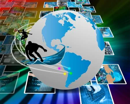 Surfing around the earth Stock Illustration