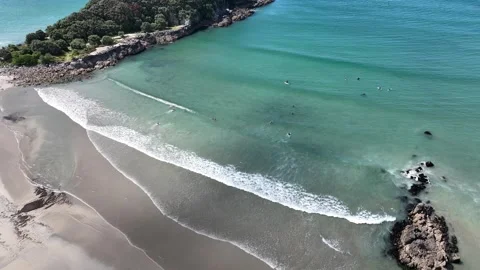 Surfing Beach City Backdrop Mount Maunganui New Zealand Aerial 4k Stock Footage 265884855