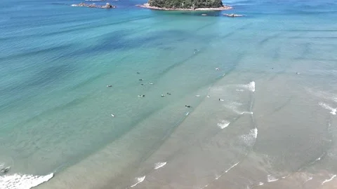 Surfing Beach City Backdrop Mount Maunganui New Zealand Aerial 4k Stock Footage 265885014