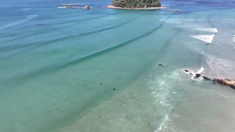Surfing Beach City Backdrop Mount Maunganui New Zealand Aerial 4k Stock Footage 265885630