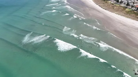 Surfing Beach City Backdrop Mount Maunganui New Zealand Aerial 4k Stock Footage 265886201