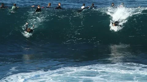 Surfing Big Waves Stock Footage 7751134