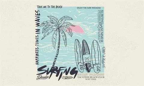 Surfing board with palm tree. Stock Illustration