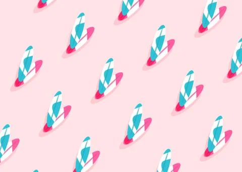 Surfing board pattern on pink background, top view, flat Stock Illustration