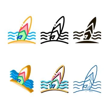 Surfing board on seaside icon thin diversity line vector Stock Illustration