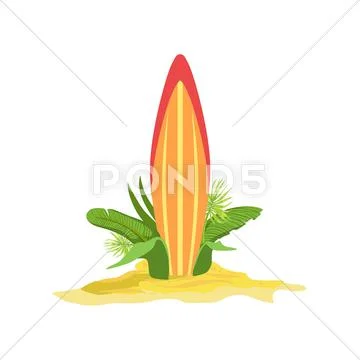 Surfing Board Standing Up In The Bush Stock Illustration
