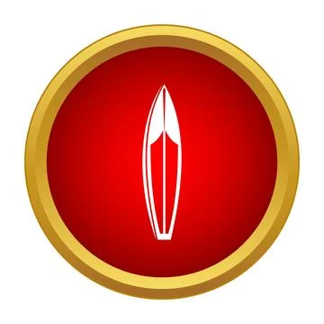 Surfing board symbol on a red circle with gold border Stock Illustration