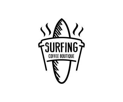 Surfing Cafe Logo Design. Cafe Vector Design. Surfboard Illustration Stock Illustration