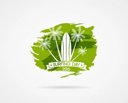 Surfing day label graphic elements. Vector Vacation typography emblem on Stock Illustration