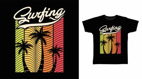 Surfing design vector with palm tree illustration, ready for print on t-shirt Stock Illustration