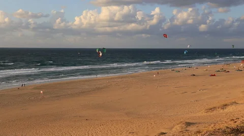 Surfing in the evening the accelerated filming. bat yam . israel Stock Footage 43236765