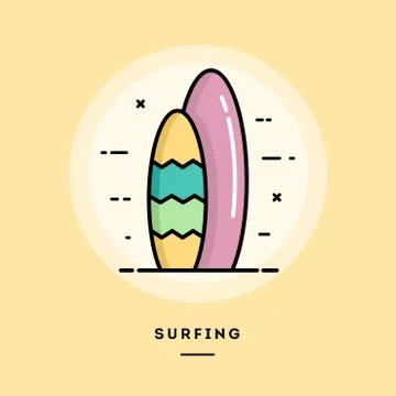 Surfing, flat design thin line banner, vector illustration Stock Illustration