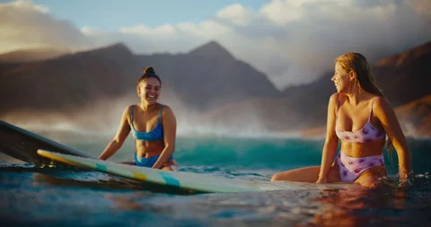 Surfing in Hawaii at Sunset Stock Footage 202101050