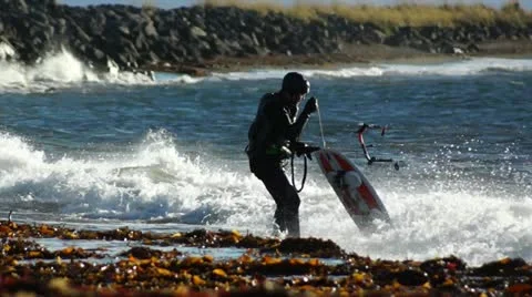 Surfing in Iceland Stock Footage 12191342