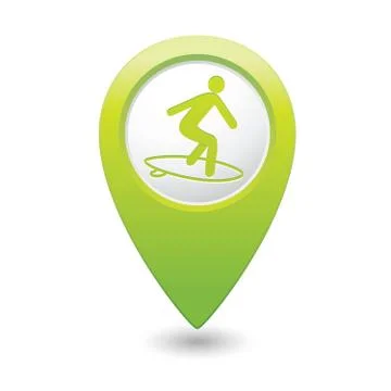 Surfing icon green map pointer Stock Illustration
