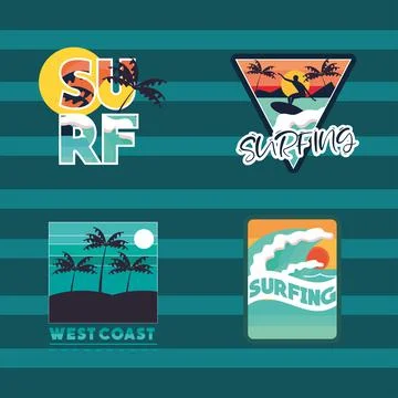 Surfing icon set Stock Illustration