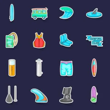 Surfing icons set vector sticker Stock Illustration