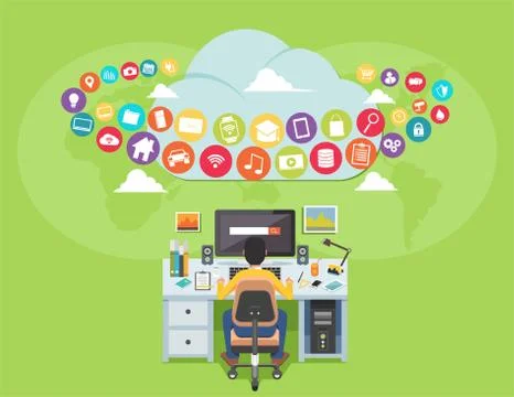 Surfing on the internet. Man accessing internet contents. Internet user. illu Stock Illustration